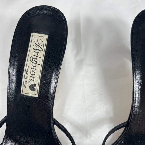 Brighton Shoes Women 8 Black Leather Silver Rhinestone Throne Heel Made Italy - Picture 6 of 16